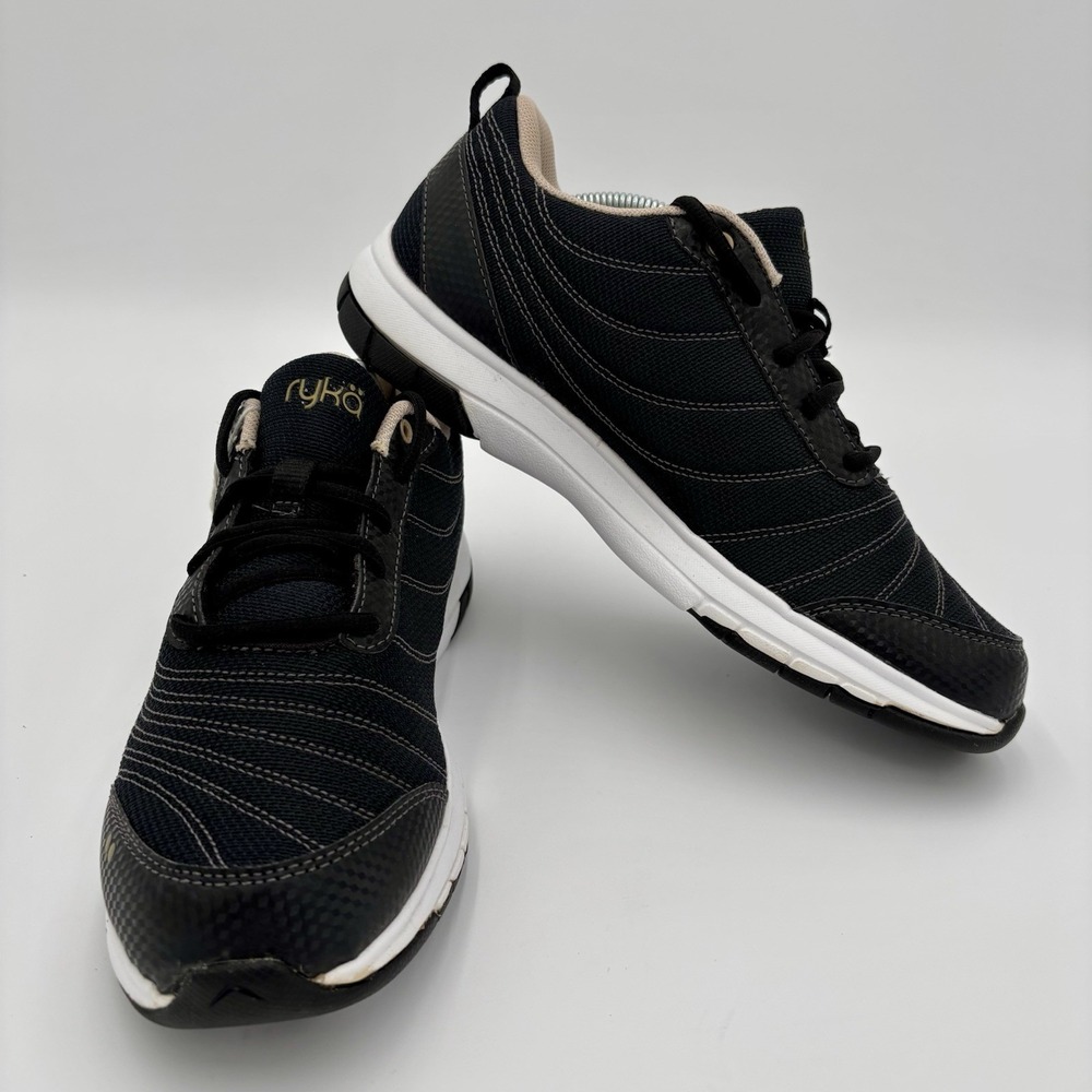 Ryka Continuum Athletic Walking Shoe Womens 10 W Black Gold Activewear Fitness
